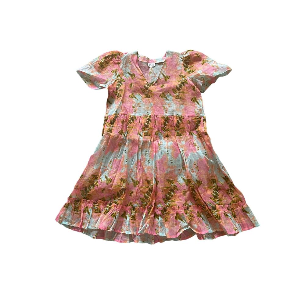 Womens Sheer Floral Watercolor Coverup Mini Dress Size Small Beach Vacation